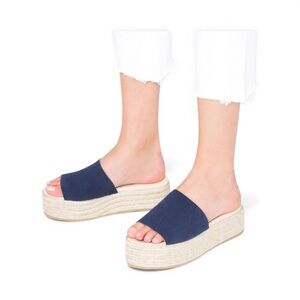 Zara Women Navy Blue Espadrille Platform Sandals Size 8